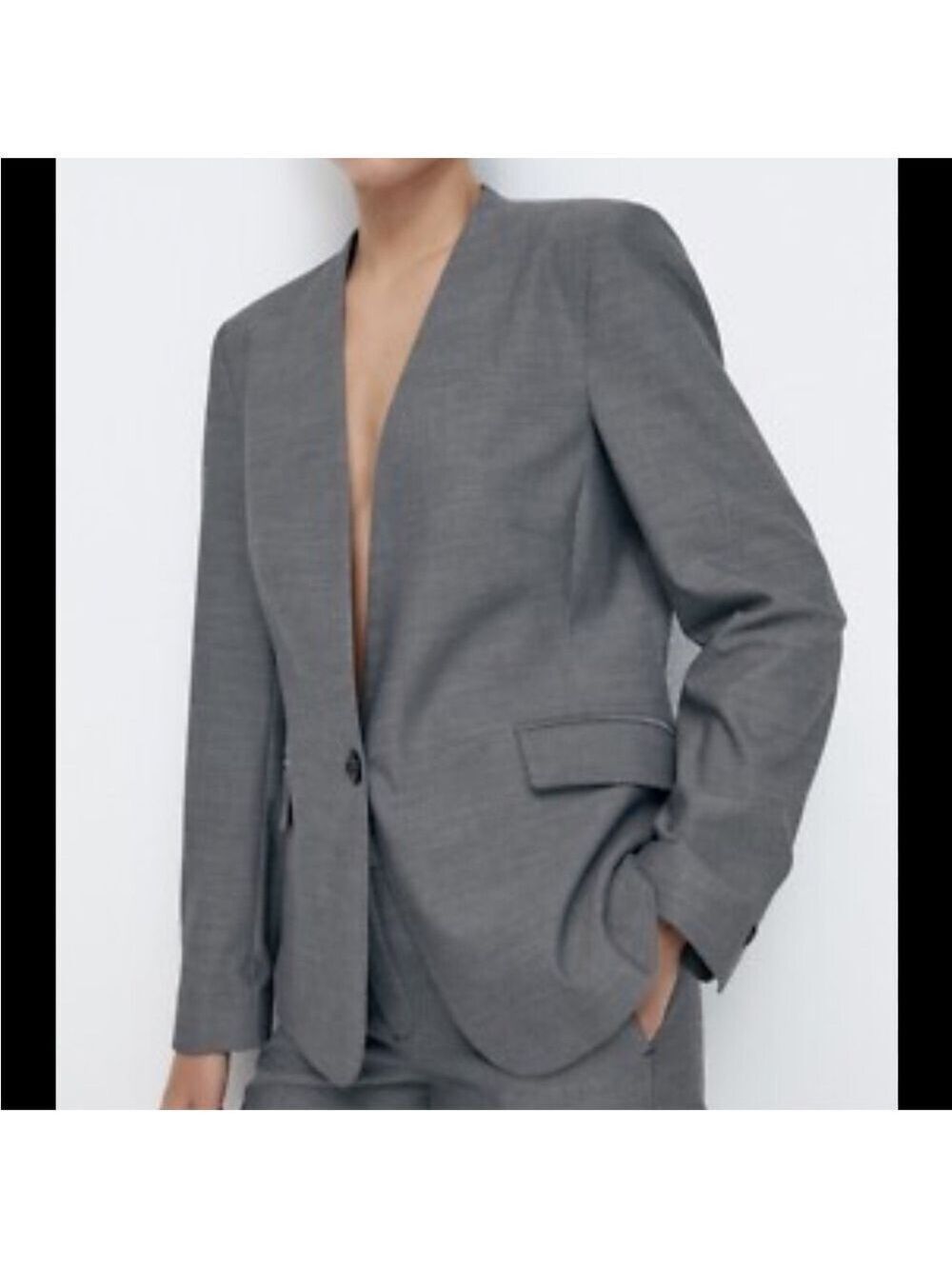 ZARA Women's Houndstooth Single Button Blazer Size 14 black white lined